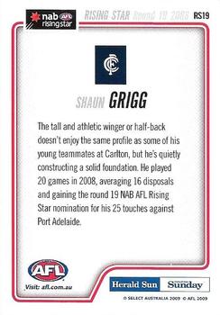 2009 Select Herald Sun AFL - Rising Star #RS19 Shaun Grigg Back